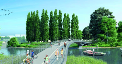 Neue Nähe: Die Fahrrad- und Fußgängerbrücke wird künftig die HafenCity und Rothenburgsort direkt mit dem Entenwerder-Park verbinden. © HafenCity Hamburg GmbH | SMP