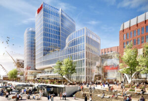 Vision von Aufenthaltsqualität im Überseequartier Süd mit täglich 50.000 Besuchern: „Das ist absolut realistisch. In allen großen Metropolen müssen innerstädtische Einkaufszentren wie in Hamburg die Europa-Passage oder gutgeführte regionale Einkaufszentren wie das Alstertal-Einkaufszentrum diese Zahlen erreichen. Die Frage ist nur, wie schnell diese Zahl erreicht wird.“ © moka-studio | ÜSQ